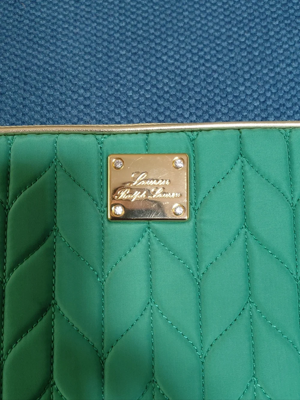 Lauren Ralph Lauren Green Gold Quilted Ipad Tablet Small Laptop Sleeve Case